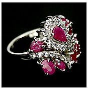 Серьги и кольцо с розовыми Рубинами