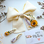 Hairpins 2 pcs. - Yellow roses, voluminous embroidery