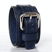 Украшения handmade. Livemaster - original item Navy Blue Wide Leather Wristband, Big Buckle.. Handmade.