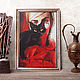 Girl in red and black cat, watercolor. Pictures. myfoxyart (MyFoxyArt). My Livemaster. Фото №6