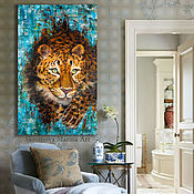 Картины и панно handmade. Livemaster - original item Oil painting with a leopard. Abstraction with a leopard in the interior.. Handmade.
