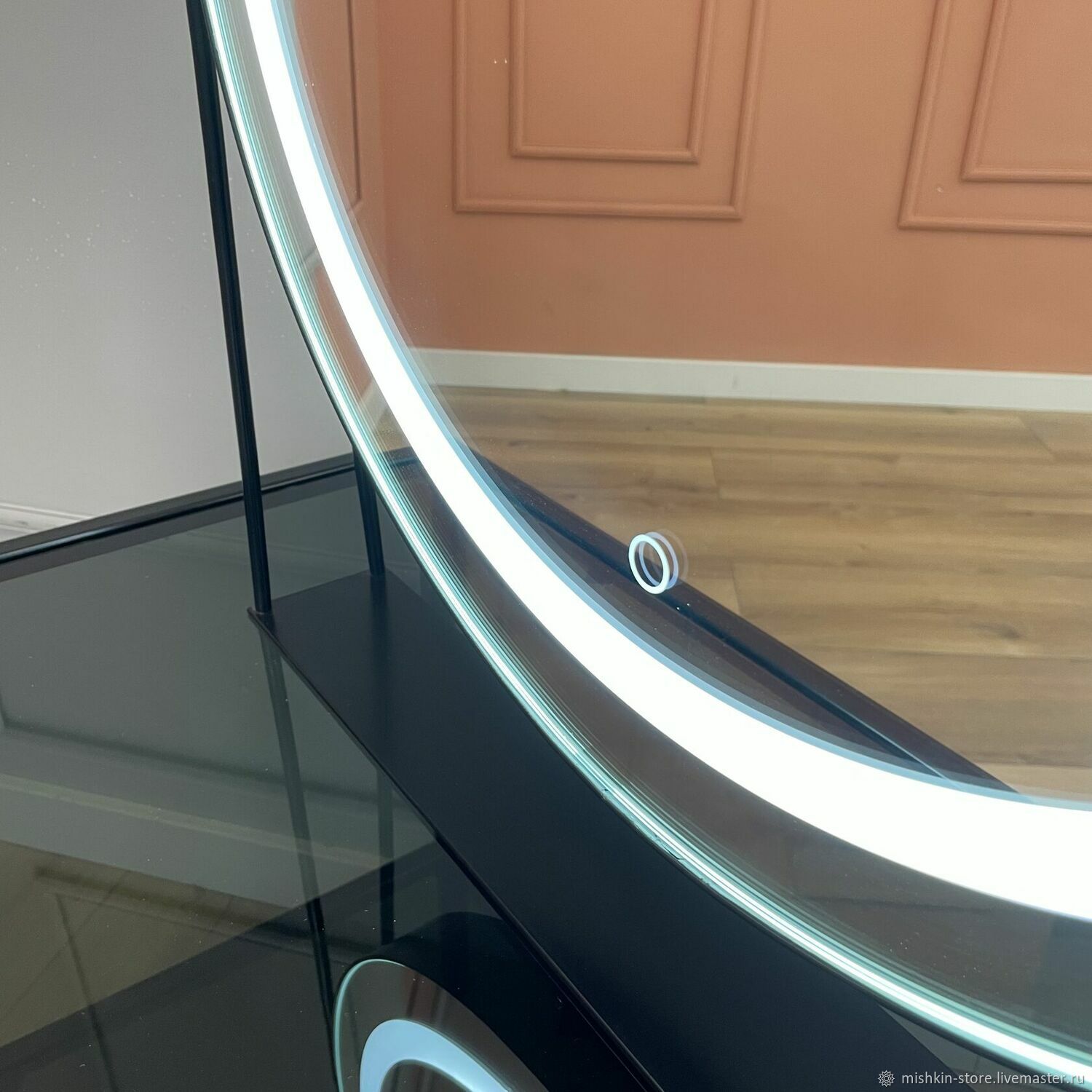 Зеркало для туалетного столика на подставке с подсветкой круглое 60 см ...