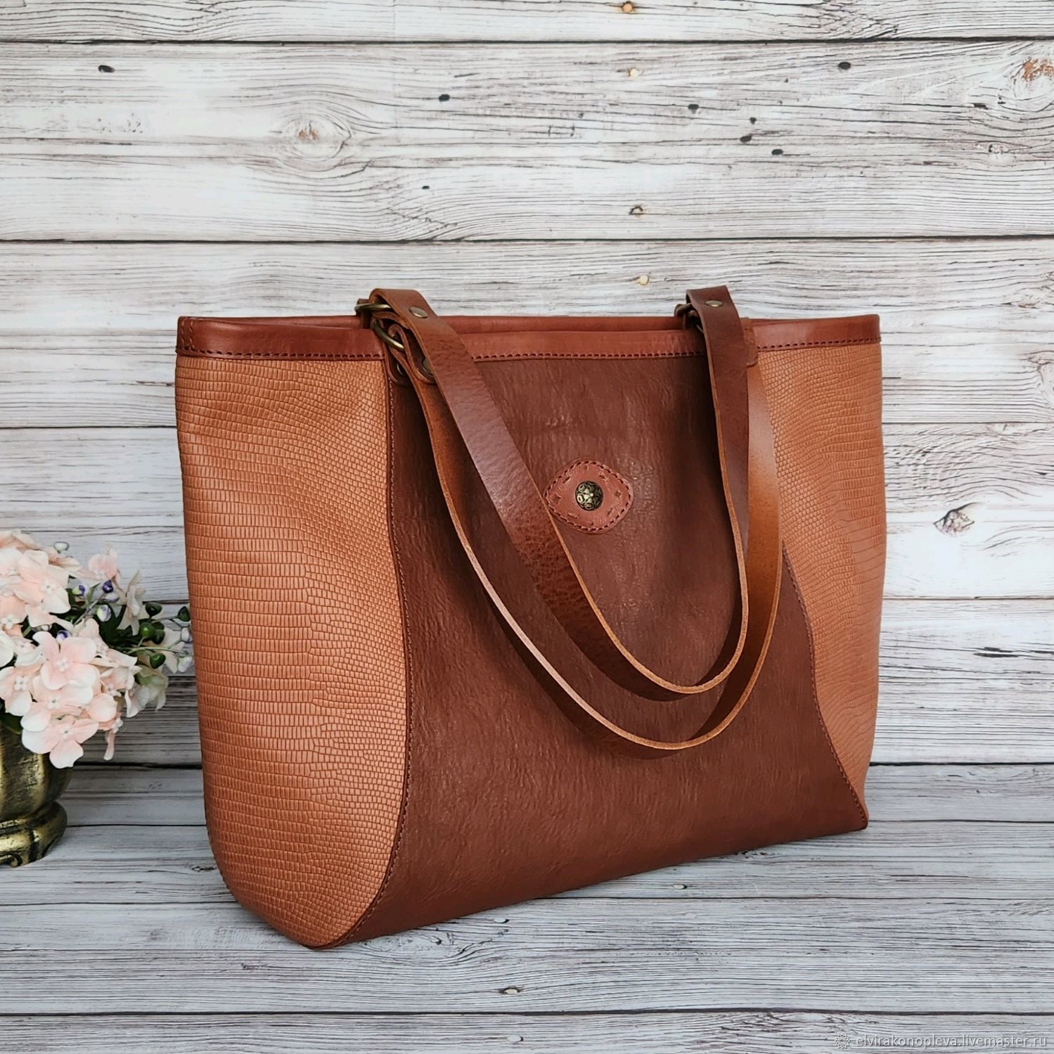 Кожаная сумка шоппер рыжая купить в интернет-магазине Ярмарка Мастеров ...