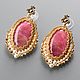 pink. Pink earrings with Rhodonite. 24-carat gold, Earrings, Krasnoyarsk,  Фото №1