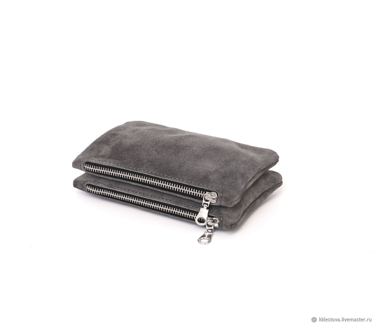 Double grey suede Wallet Pocket cosmetic Bag organizer Clutch leather, Wallets, Moscow,  Фото №1