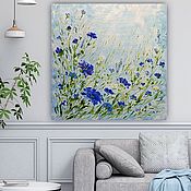 Картины и панно handmade. Livemaster - original item Oil painting with blue flowers Abstract flowers. Handmade.