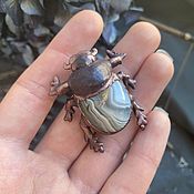 Украшения handmade. Livemaster - original item Copper brooch Scarab Beetle with agate No. №2. Handmade.