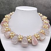 Украшения ручной работы. Ярмарка Мастеров - ручная работа Necklace - beads for women made of natural stones rose quartz and pearls. Handmade.