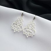 Украшения ручной работы. Ярмарка Мастеров - ручная работа Wedding Lace White Handmade earrings for the bride. Handmade.