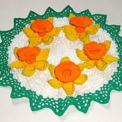 Для дома и интерьера handmade. Livemaster - original item Decorative napkins: Knitted napkin with flowers 