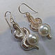 Order Earrings 'Snake' with pearl, 925 sterling silver, rhodium. pearl_stones_jewellery. Livemaster. . Earrings Фото №3