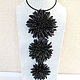 Necklace leather with black chrysanthemums Starry night. the colors of the skin. elena (7 lepestok). fair masters.

