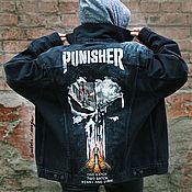 Мужская одежда handmade. Livemaster - original item Customization Biker jacket with Punisher print Motorcycle jacket Punisher. Handmade.