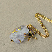 Украшения handmade. Livemaster - original item Pendant on a chain Sea glass with gold lavender. Handmade.