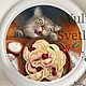 Round oil painting of a Cat and dumplings with cherries, Pictures, Zaporozhye,  Фото №1