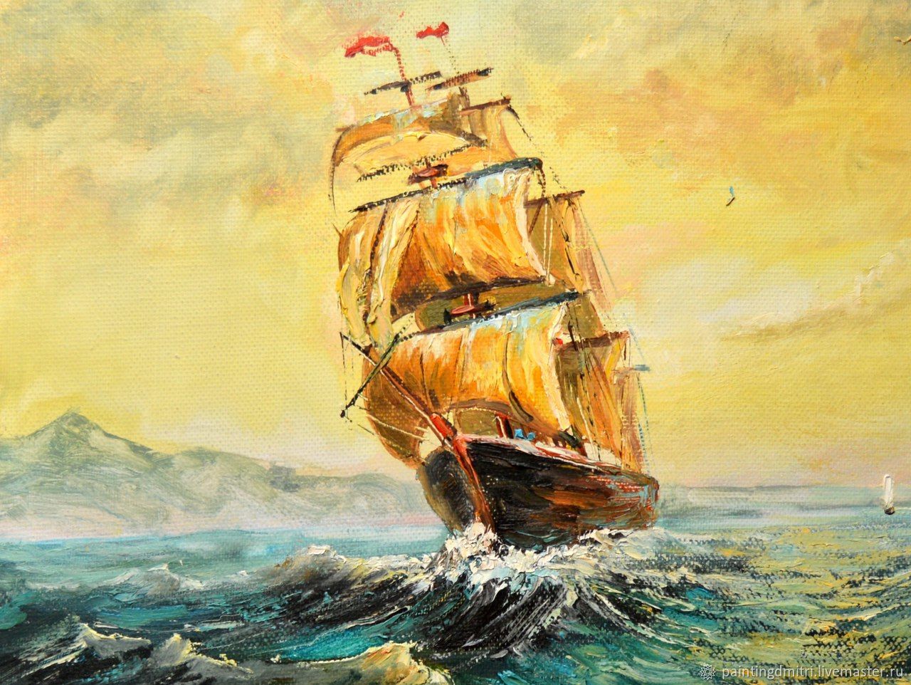 рисунок море с кораблем