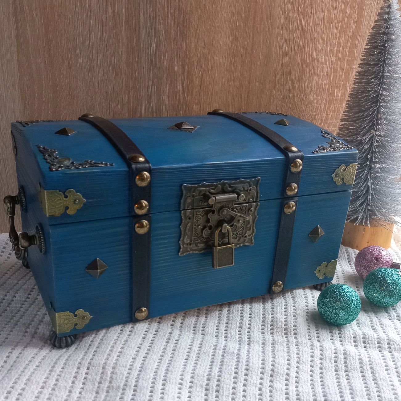 Сундук голубой морской деревянный шкатулка подарок мужчине 23 февраля ...