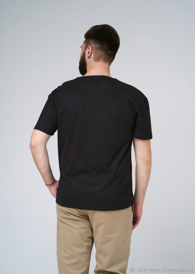 Мужская чёрная футболка из конопли Эко V ворот на заказ в интернет ...