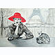 Картина девушка в красной шляпе Париж черно-белая, Картины, Екатеринбург,  Фото №1