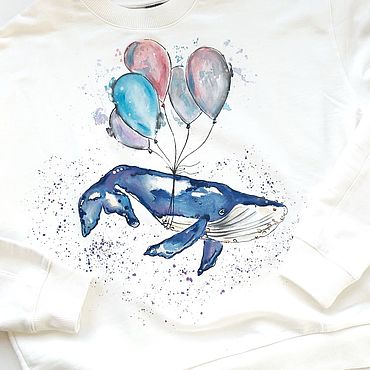 Свитшот «Кит». Миронова Кристина(Роспись одежды и вышивка) @mironova_art. Одежда женская ручной работы - Ярмарка Мастеров Одежда женская ручной работы. Ярмарка Мастеров - ручная работа Свитшот «Кит». Handmade.