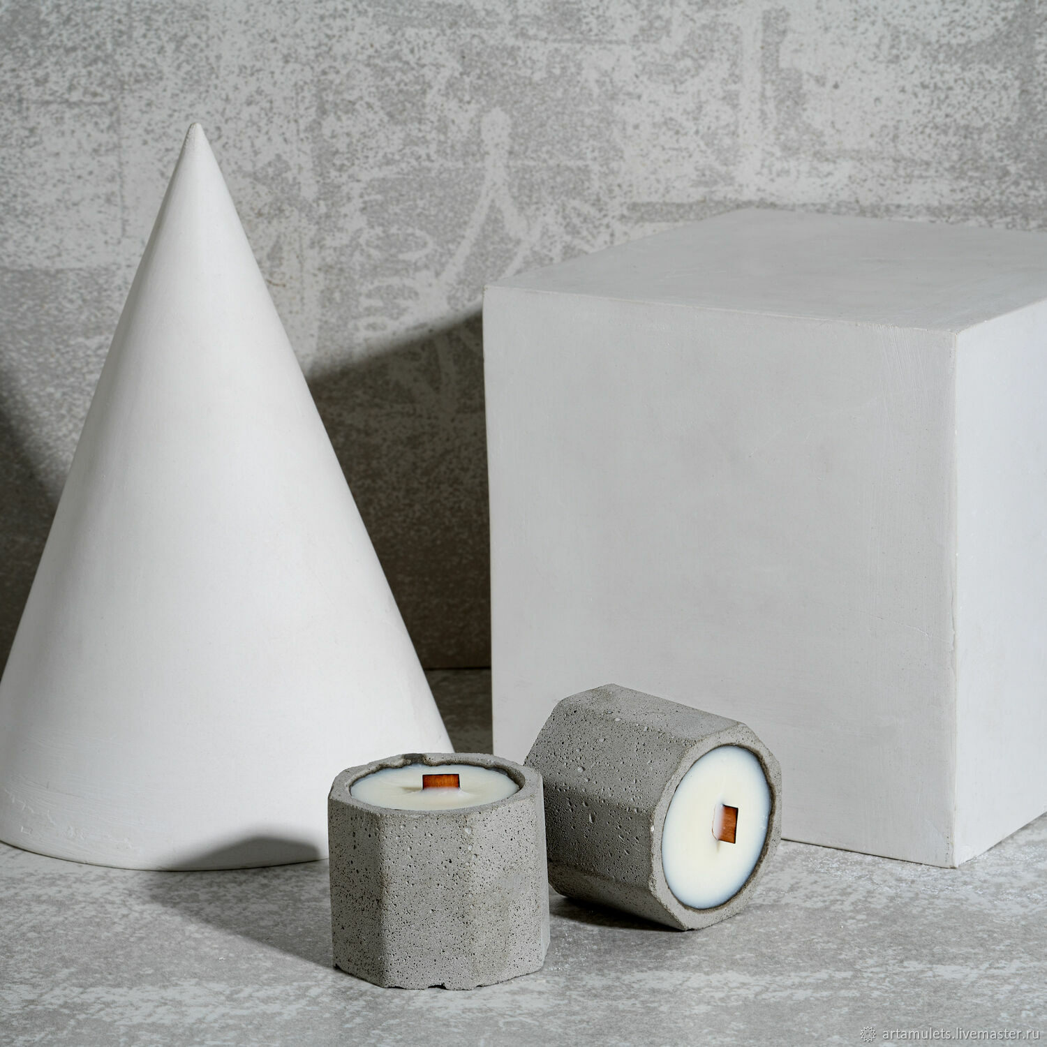 Свеча - камин в бетонном кашпо. Сет - 2 шт. в интернет-магазине на ...