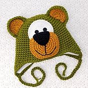 Детская шапочка "Мишка"  (шапка зимняя теплая вязаная с ушками медведь