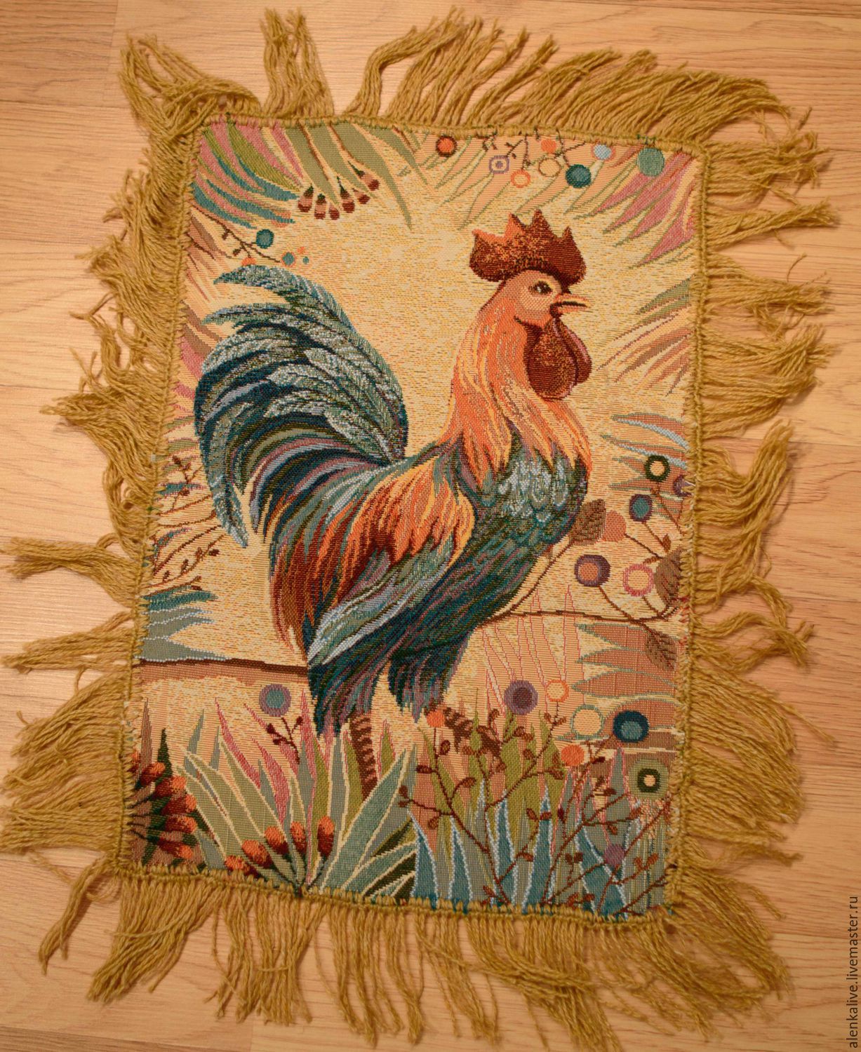 Готовое панно 'Гжельский петух' в технике гобелена