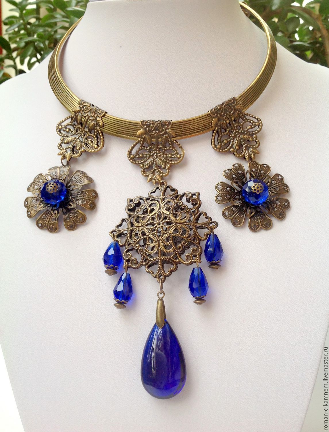 Set of crystal and filigree in the Oriental style of the azure evening.Original, expensive gift for a stylish, extraordinary women and girls.