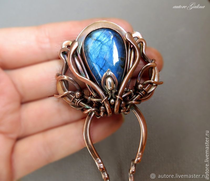 Синий лабрадорит.Шпилька медная для волос в интернет-магазине Ярмарка ...