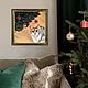 Картина с котиком: "Проказник". Новогодняя картина. Картины. Картины Лары Керан. Интернет-магазин Ярмарка Мастеров.  Фото №2