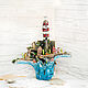 Настенная ключница "Морской городок" с горящим маяком, Ключницы настенные, Москва,  Фото №1