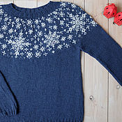 Жаккардовый свитер Ночное небо, ручной вязки