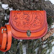 Сумки и аксессуары handmade. Livemaster - original item Orange waist and shoulder bag with embossed design. Handmade.
