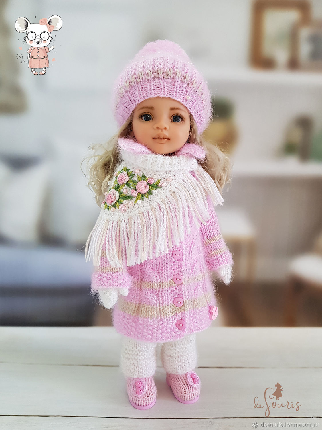 Clothes for Paola Reina dolls. Warm pink set with shawl