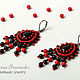 Earrings beaded with agate Carmen red black, Earrings, Novosibirsk,  Фото №1