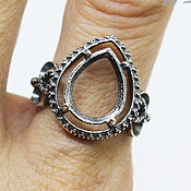 Материалы для творчества handmade. Livemaster - original item Ring base, drop insert 10h14 mm, silver plating, Russia. Handmade.