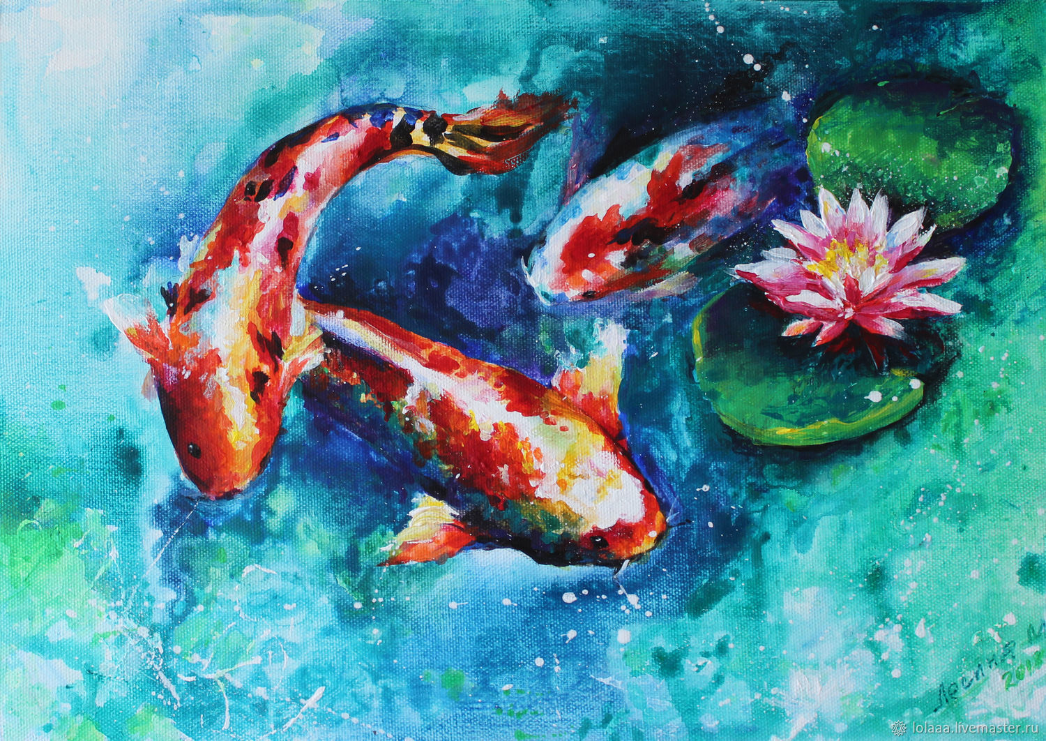 Koi painting acrylic on canvas 35/50 cm – shop online on Livemaster ...