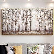 Картины и панно handmade. Livemaster - original item Large interior painting in warm colors of birch, aspen 120h60 cm. Handmade.