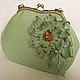 Order Green leather Women's bag with Flowers handbag with clasp Reticule. Irina Vladi. Livemaster. . Clasp Bag Фото №3