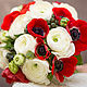 Букет невесты с красными анемонами, Свадебные букеты, Москва,  Фото №1