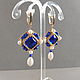 Blue diamond earrings with pearls, Byzantine earrings with blue stone, Earrings, Moscow,  Фото №1