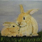 Картины и панно handmade. Livemaster - original item Painting mother and child, rabbit oil painting. Handmade.