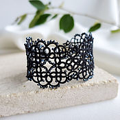 Украшения handmade. Livemaster - original item Wide frivolite bracelet, openwork evening bracelet black. Handmade.