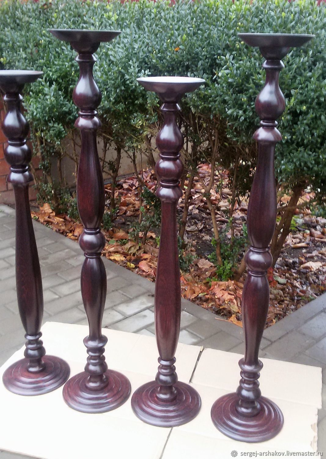 Outdoor candle holders are made of oak, stands for flowers заказать