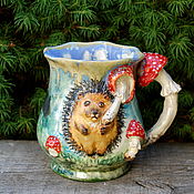 Посуда handmade. Livemaster - original item hedgehog and mushroom rain.A large mug. Handmade.