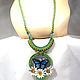 Necklace: Butterfly. Green macrame necklace with embroidery. Pendant. Irina Skripka. Ярмарка Мастеров.  Фото №5