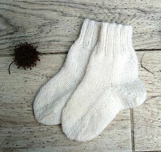 Белые носки вязаные детские, шерстяные носочки малышу, натуральные в ...