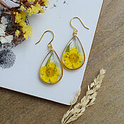 Украшения handmade. Livemaster - original item Resin drop earrings with real flowers, buttercups. Yellow earrings. Handmade.