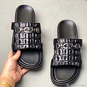 Обувь ручной работы handmade. Livemaster - original item Men`s Slippers made of embossed crocodile skin in black!. Handmade.