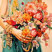 Картины и панно handmade. Livemaster - original item Painting A Girl and bright flowers. buy painting artist. Handmade.